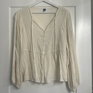 Cream Eyelet Button Down Top